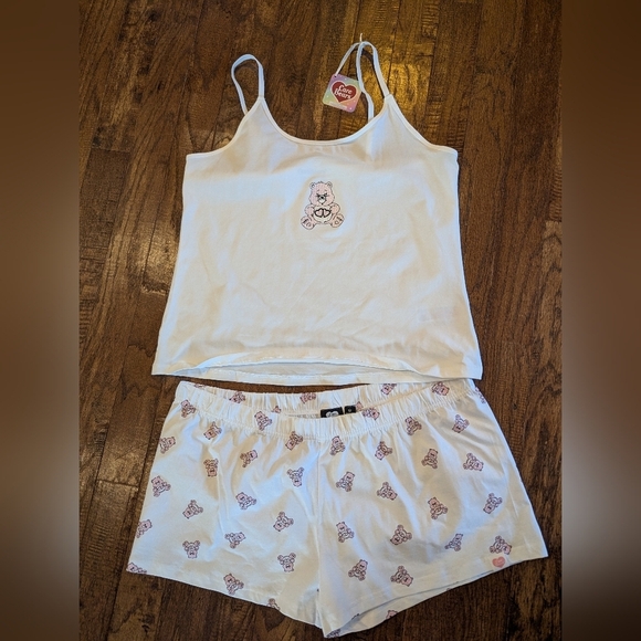 Care bears Women's White & Pink Love A Lot Sleepwear Set Size XL 14/16 - Picture 1 of 8